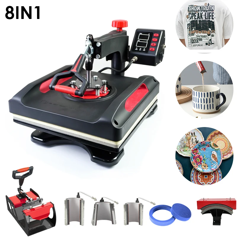 Freesub tshirt sublimation heat press machines combo 8 in 1 3838 picture printing machine on t shirt P8038-8