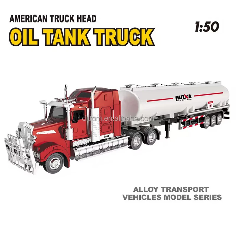 Huina 1757 American Style Alloy Oil Tanker Truck 1/50 Diecast Metal Transporter Car Static Model Toys