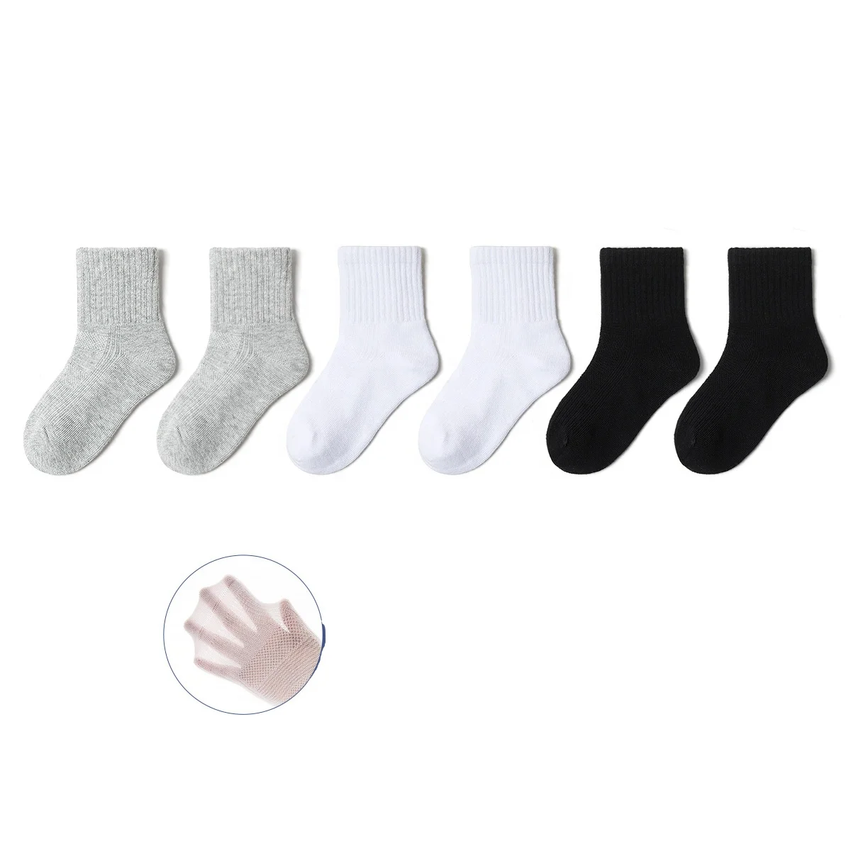 Wholesale Plain Black Grey White Crew Socks Kids Children School Ribbed Cotton Socks For Boys And Girls