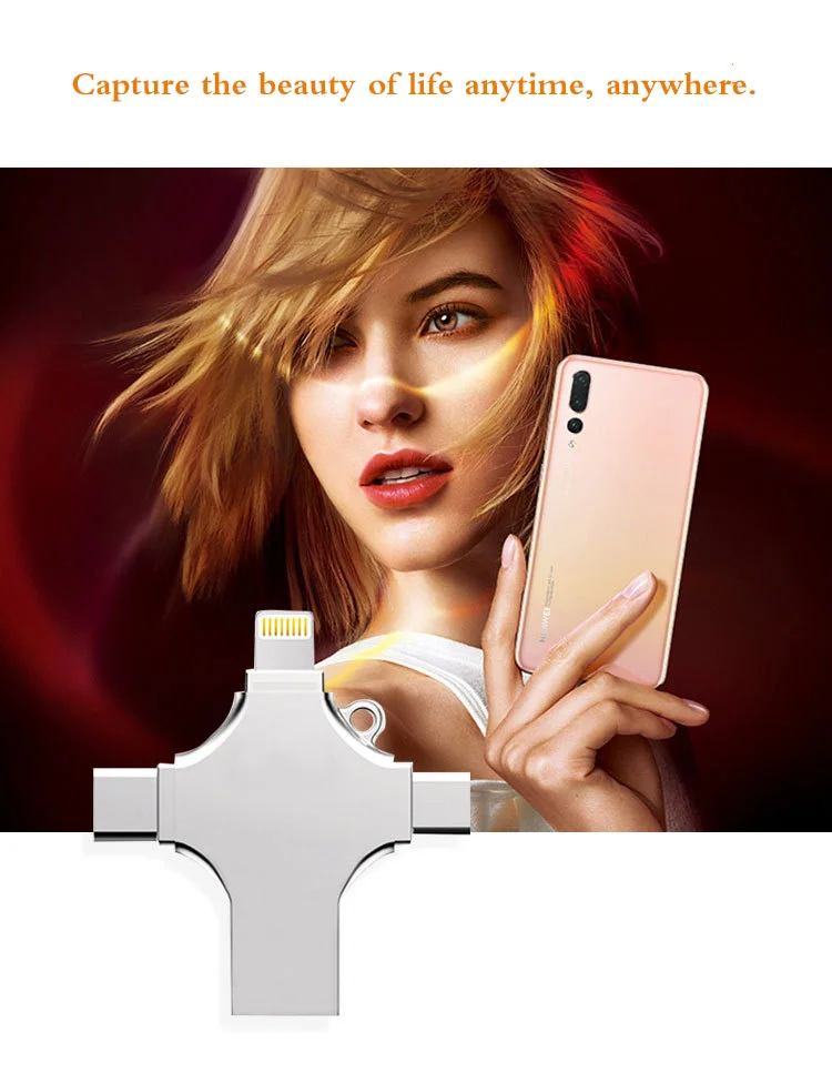 4 in 1 OTG custom USB Flash Drive logo 2.0 Memory Card Reader 8 16 32 64 128GB for iPhone iPad MacBook Android