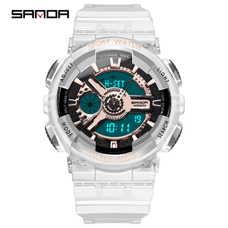  SANDA 298 892 Новые Модные Повседневные Спортивные кварцевые цифровые часы для пар Водонепроницаемые светодиодные наручные мужчин и женщин