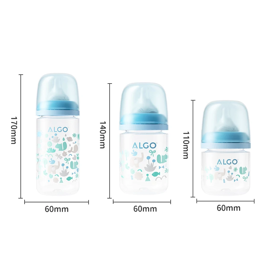 ALGO factory wholesale 120ml/180ml/260ml baby feeding bottle custom bpa free food grade plastic baby milk bottle
