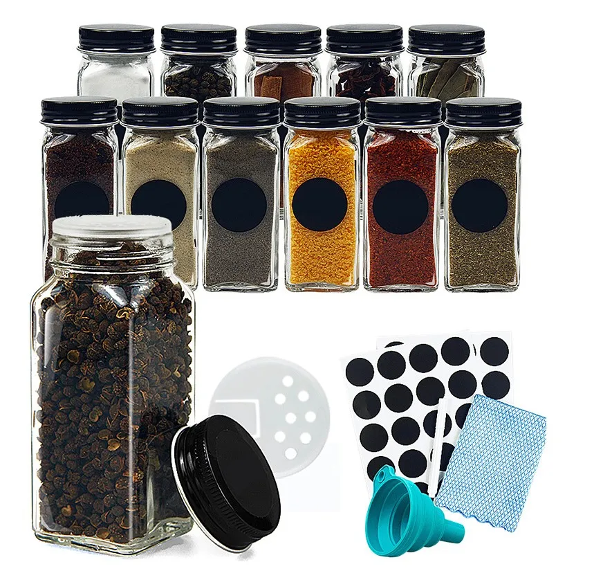 4oz square glass spice storage container seasoning bottle 6oz spice glass jar with Shaker