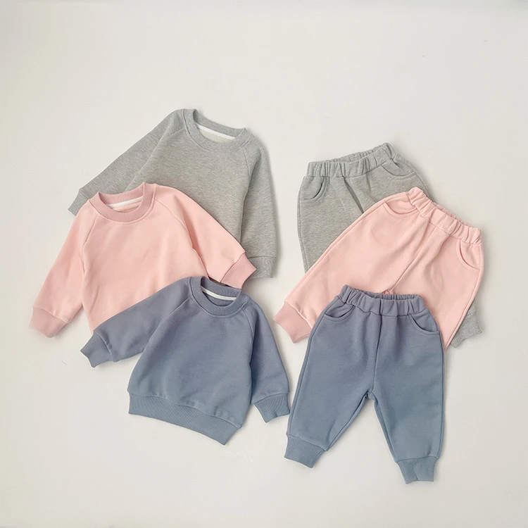 Wholesale French Terry Long Sleeve Top And Pants Set Organic Cotton Baby Clothes Sweater Suit