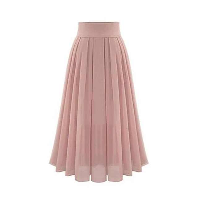 Women Elastic High Waist Slim Skirt Female Vintage Comfortable Summer New Chiffon Half Pleated Skirt