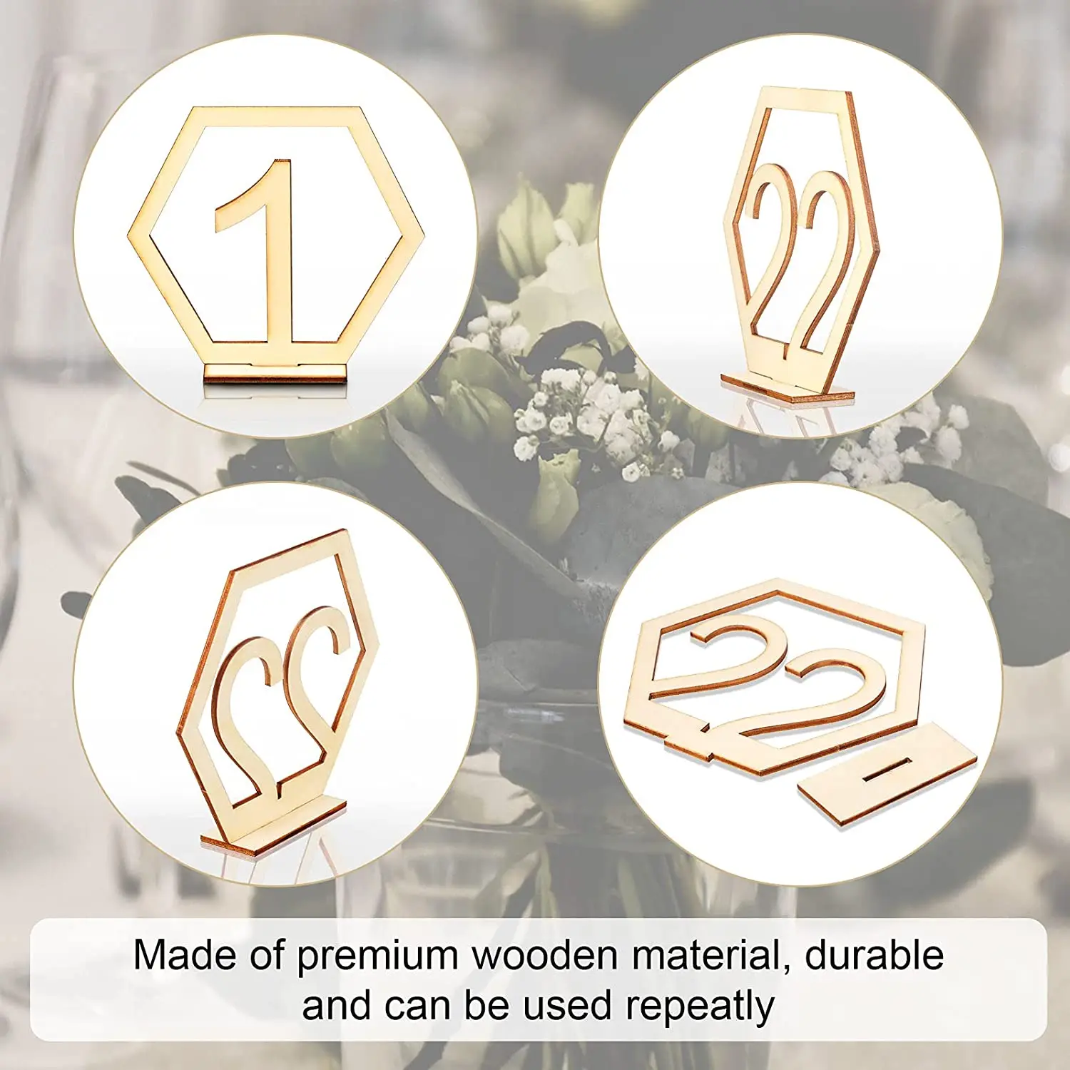 Wooden Table Numbers Hexagon Shape 1-40 Wedding Rustic Standing With Holder For Event Party Supply