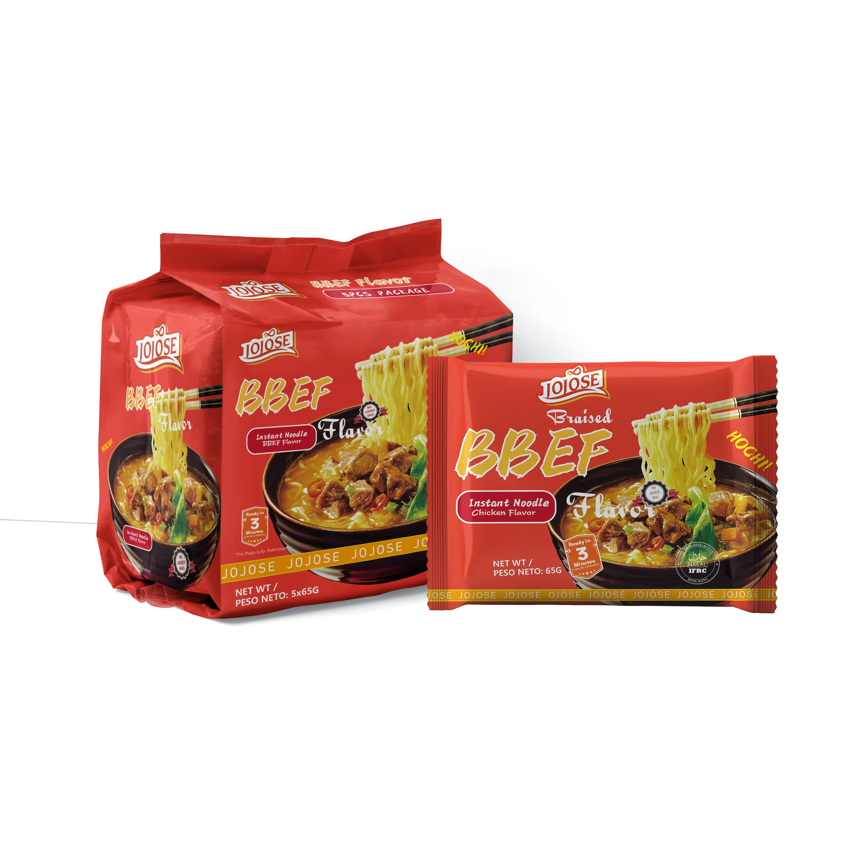 JOJOSE Instant Noodles Bag Cup Yum Brand Food Offer 65g Chinese Noodles BRC Small MOQ HALAL Private Label Bulk Instant Noodles