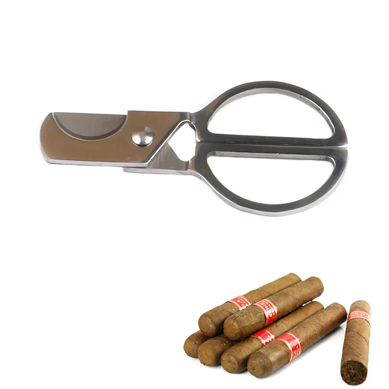 Creative Stainless Steel Cigar Accessories Metal Handle Double edged Cutter Smoking Set Cigar Scissor