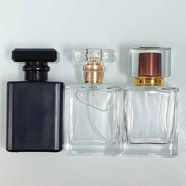 Cosmetic Packaging Fragrance Atomizer Glass Bottle 50ml Mist Spray Square OEM Perfume Bottles