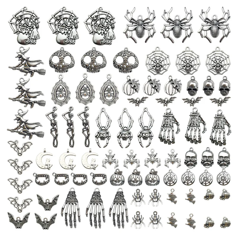 Mixed Skeleton Skull Halloween Charms Lot Metal Christmas Charms Pendants Bulk For Diy Bracelet Earrings Jewelry Making