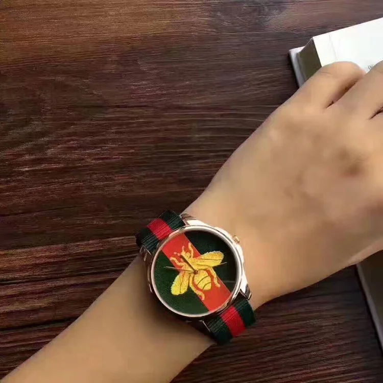 Wholesale New Arrival Fashion Minimalist Tiger Bee  Snake Big Nylon Band  Wrist Couples Quartz Watch