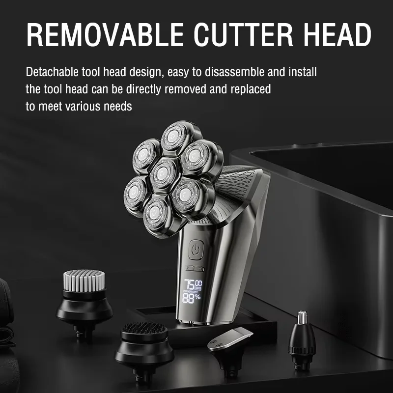 Komingdon OEM Electric Shaver Bald Men Rechargeable 5 In 1 Beard Hair Rotary Razor Waterproof Wet Dry Bald Head Shaver Machine