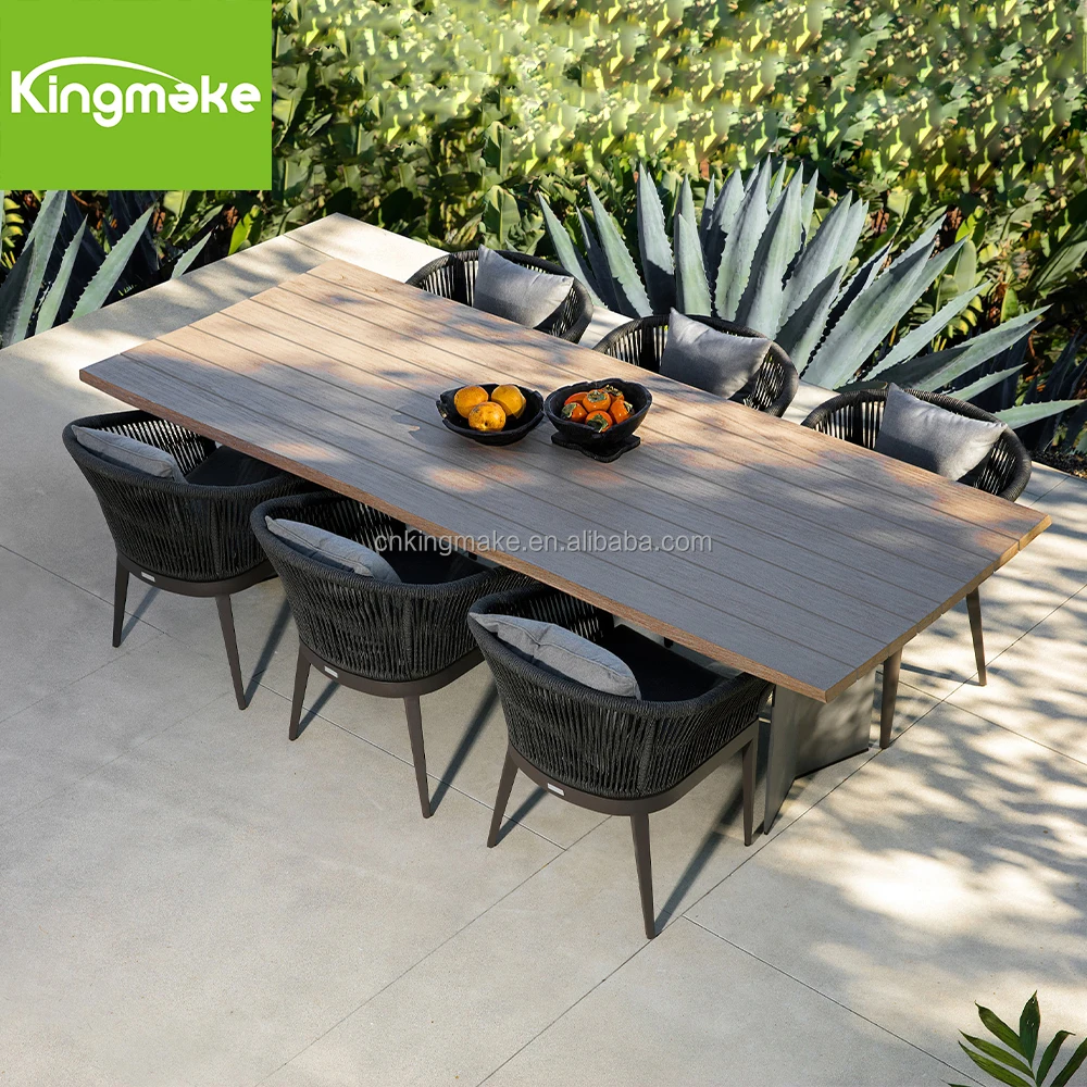 Modern Patio Furniture Dining Table Set With Rattan Weaving Hotel Dining Table Set 6 Chairs