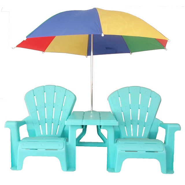 Wholesale Price Cheap Double Kids Chairs And Table Colorful  With Umbrella Hole