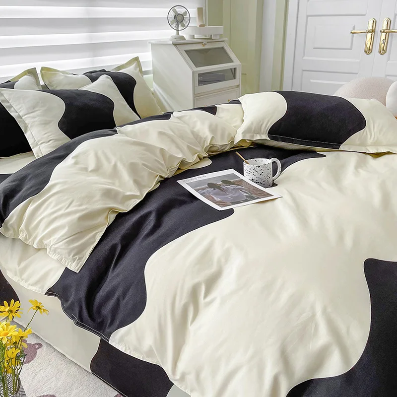 Solid Color Flat Bed Sheet Set King Queen Twin Size Black White Bedding Set for Home