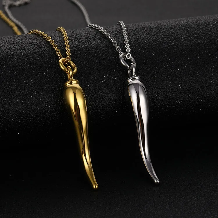 Fashion Stainless Steel Gold Silver Link Chain Oil-dripping Chili Pepper Necklace Red Color Italian Horn Statement Necklace