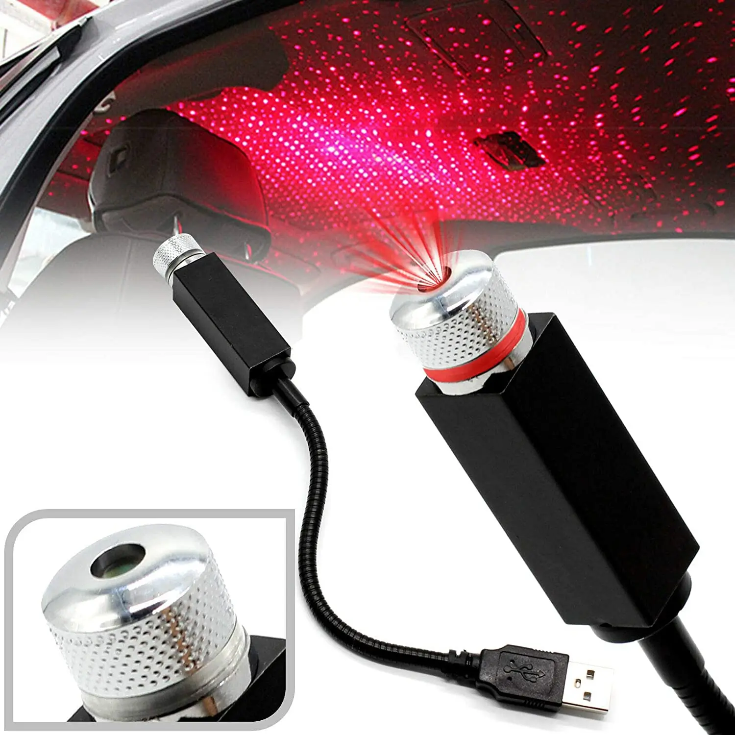 USB Port Starry Sky Projector Lens Led Light High Bright Neon Auto Atmosphere Lights Ambient Car Roof Star Light