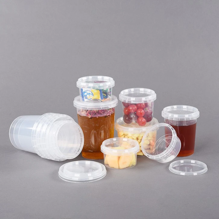 Biodegradable freezer safe size option color plastic round deli food storage tamperproof round containers with lids