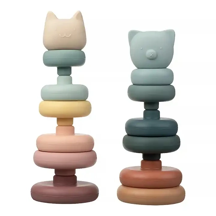 Early Educational Toys Silicone Rainbow Stacking Ring Tower Game Blocks Baby Montessori Toys