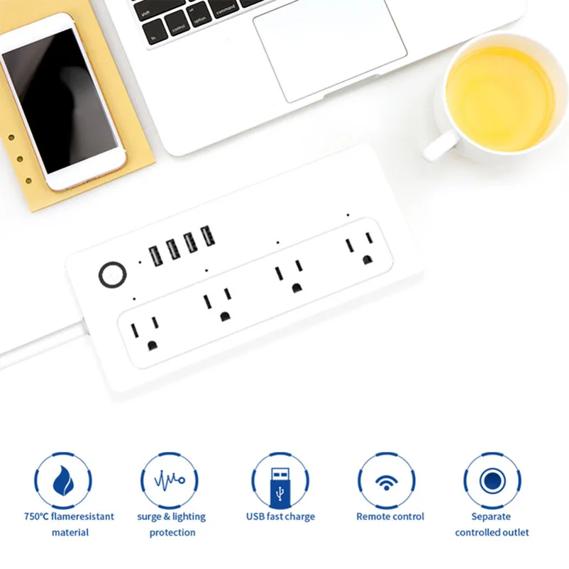 Chaoran Google Assistant Alexa Home Devices 4 USB Power Strip US Standard Extension Socket tuya