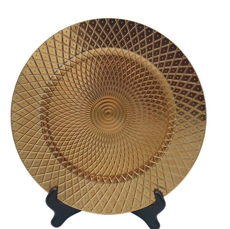 Lovely Plastic Charger Plates Round 13inch Golden Table Charger Wedding Plate Dinner