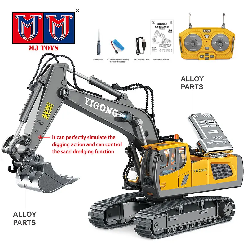 2.4Ghz 1/20 11WD Remote Control Toy Alloy Construction RC Car Toys Metal RC Excavator Truck For Adults Kids