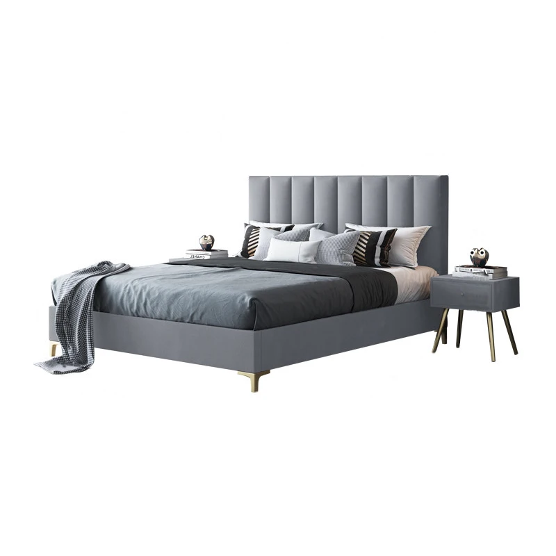 Foshan Factory Direct pink Queen Size Bedroom Furniture Set Velvet Fabric Bed with Storage for Hotel Home Apartment