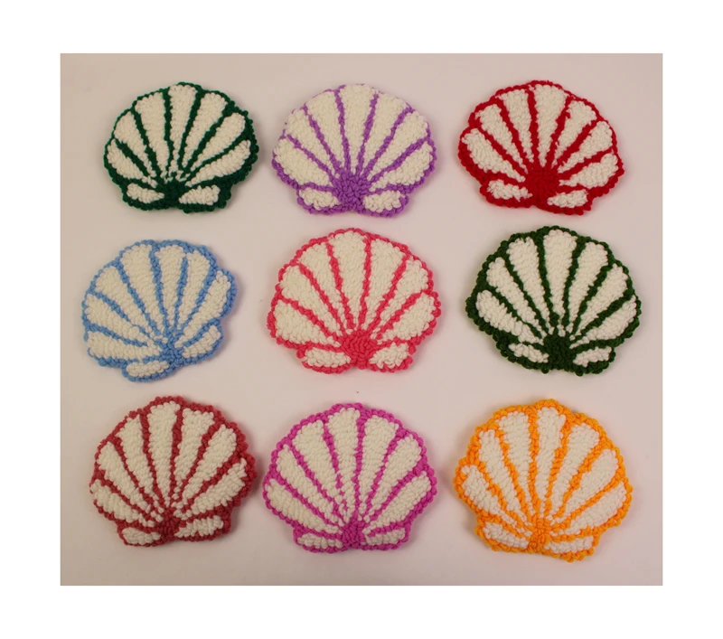Cute Scallop Punch Needle Coaster Handicraft Mug Rug Coasters for Novelty Gift Idea