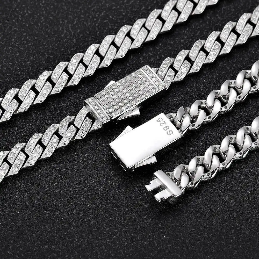 New Arrival Hip Hop Necklace Fashion S925 Silver Individuality Moissanite Diamond-Shaped Cuban Chain Black People Men Necklace