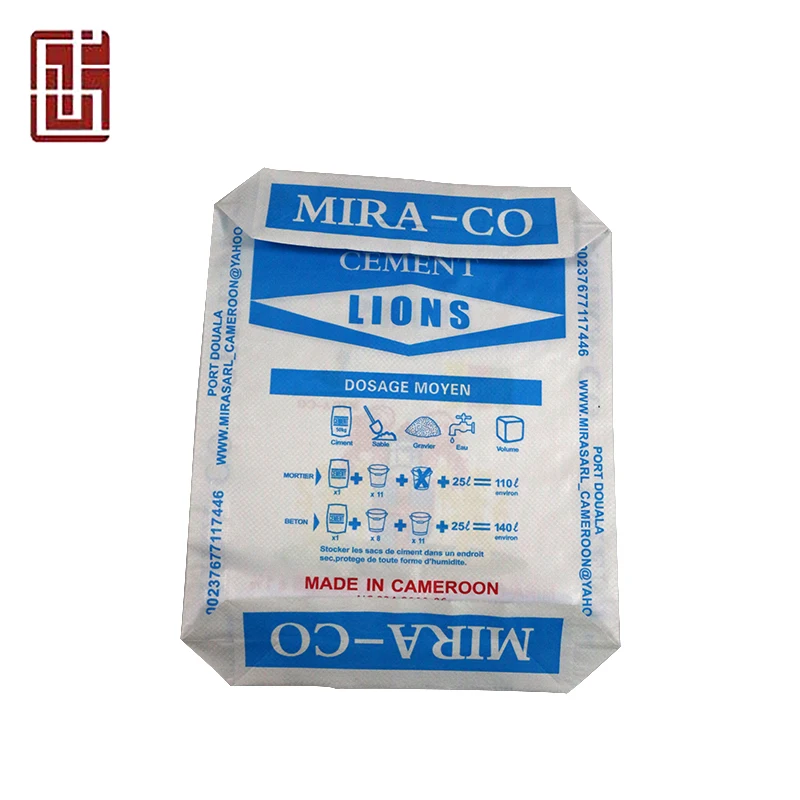 Recyclable pp woven square bottom bag of 50kg white cement with inner liner