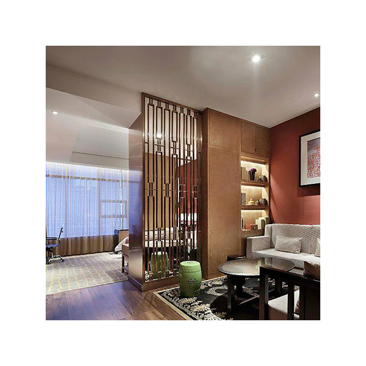 In house designs Foshan custom decorative gold metal folding screen room divider portable partition wall
