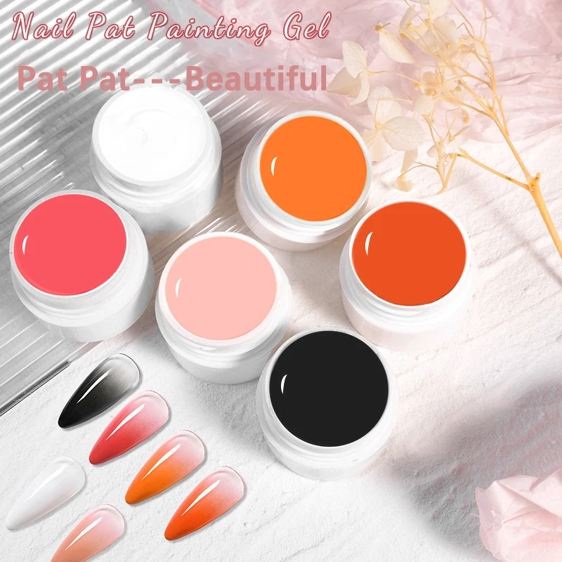 6 Colors Pat Painting Nail Gel with Sponge Gradient Effect Mirror Powder Molding Gel Ideal for DIY French Manicure Beginners