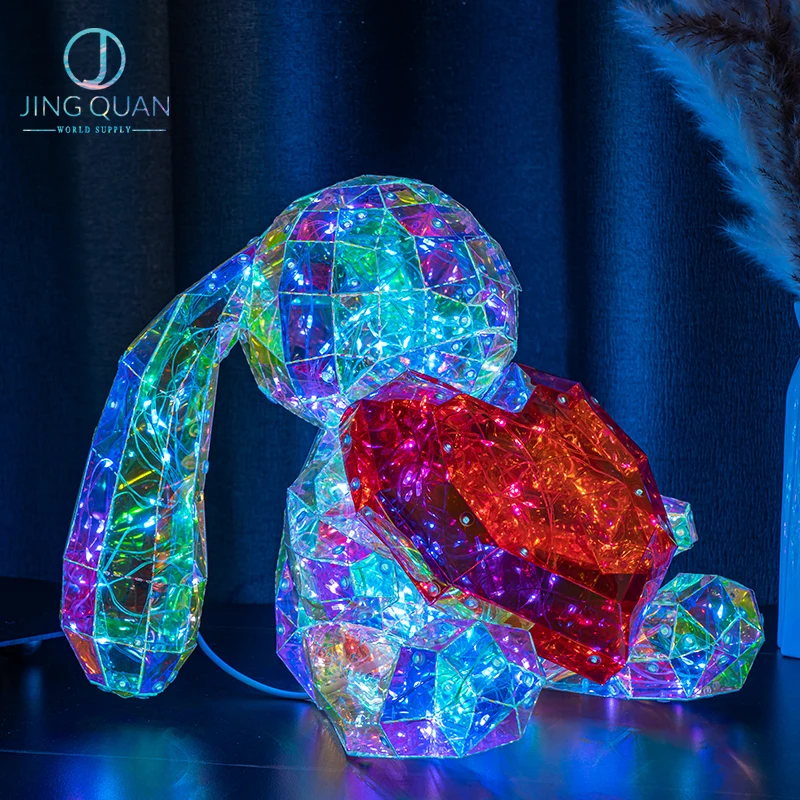 Novelty Gifts Led Glow Little Rabbit Lamp Valentines Day Pet Pvc Holographic Foil Gift