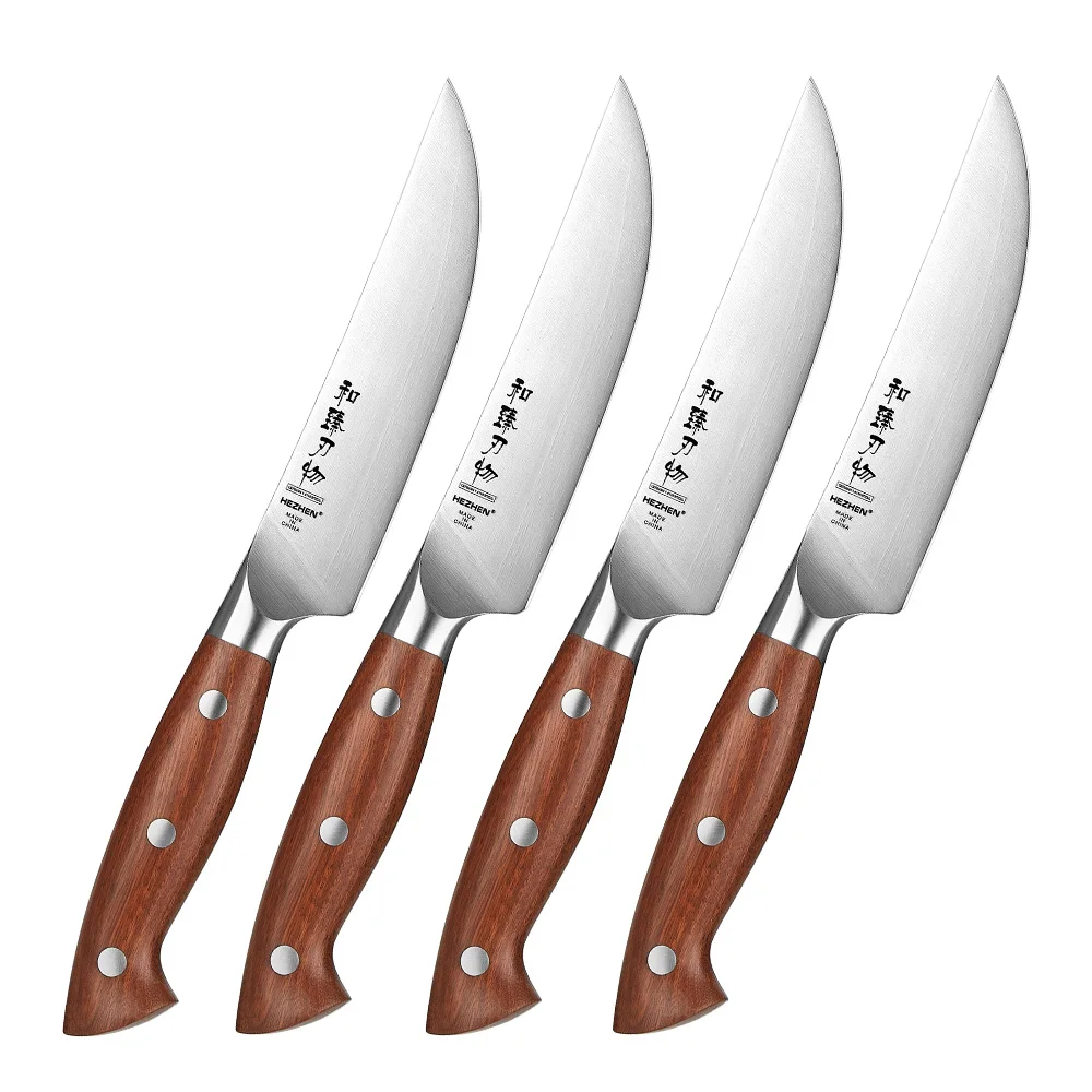 XINZUO New Original Design 4 pcs Steak Knives Set German Steel Red Wood Handle Gift Box Home Kitchen Restaurant