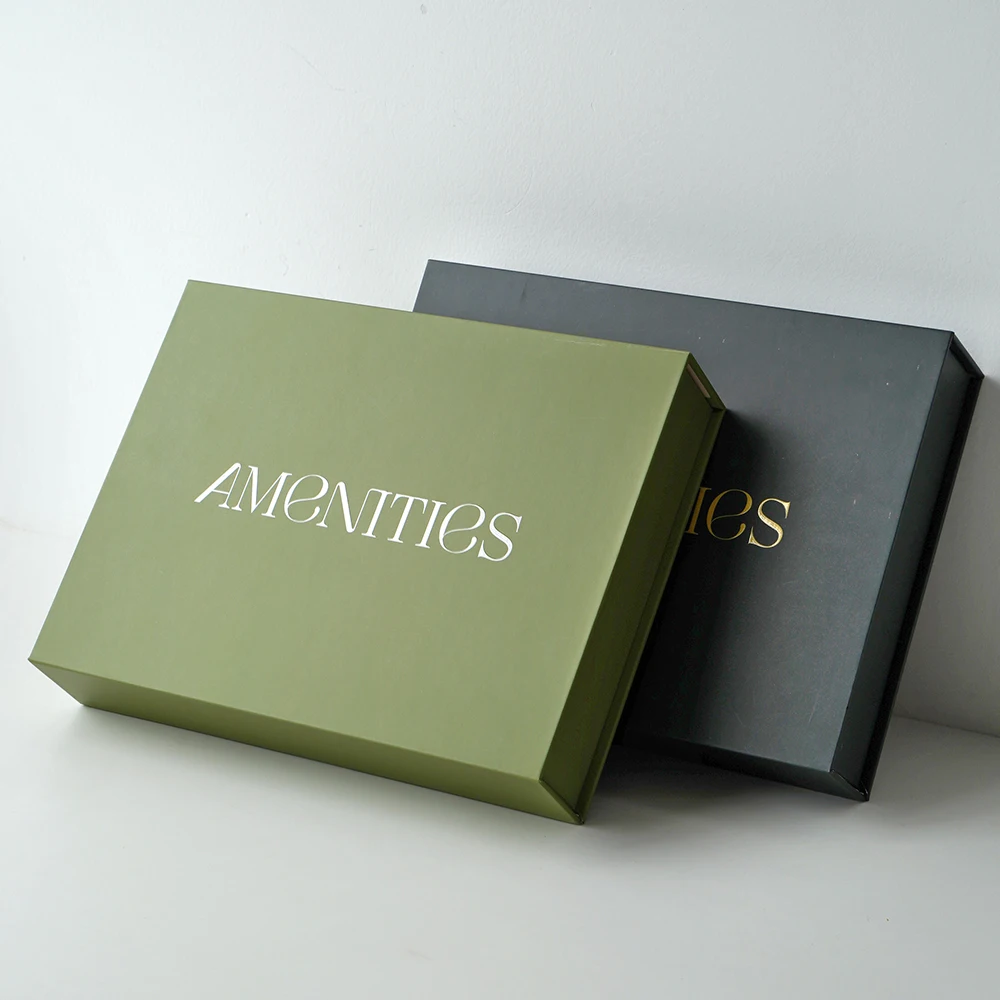 Wholesale Custom Packaging Boxes Paperboard Notebook Green Black Magnetic Gift Box with Ribbon