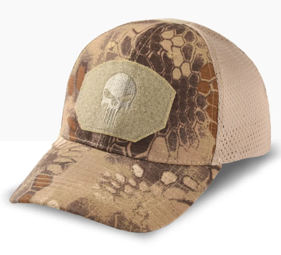 Unisex Skull Embroidered Top with Patch Breathable Baseball Caps Outdoor Casual Hat Sunscreen Sports Camo Mesh Trucker Hat