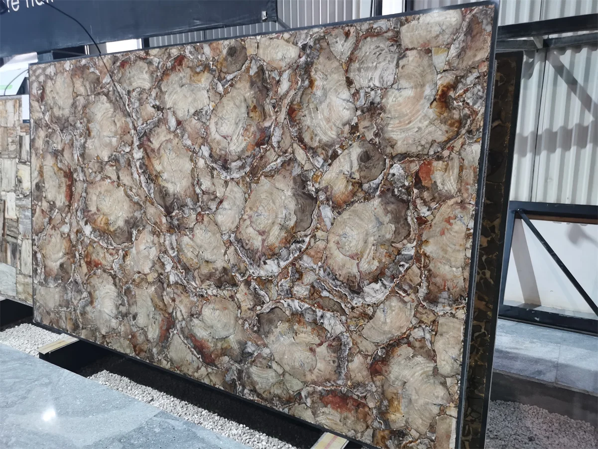 Precious Composited Semiprecious Stone Fossil Petrified Wood Agate Slab For Backlit Wall Panel