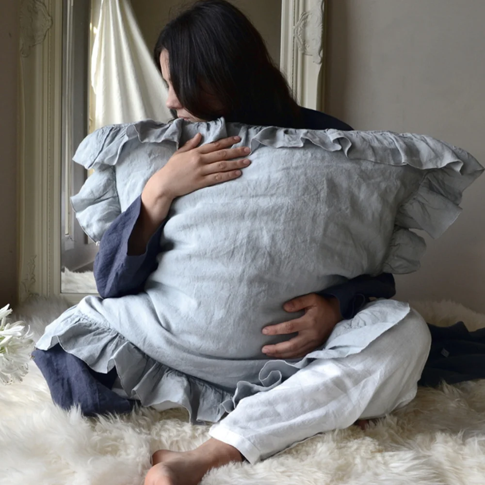 Custom 100% Linen hemp bedding product Scandinavian Nordic style interior decor natural color Sham Pillowcase