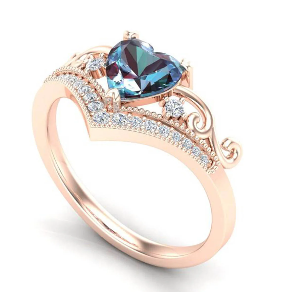 New Style 925 Sterling Silver V Shape CZ Jewelry Heart Alexandrite Ring Jewelry