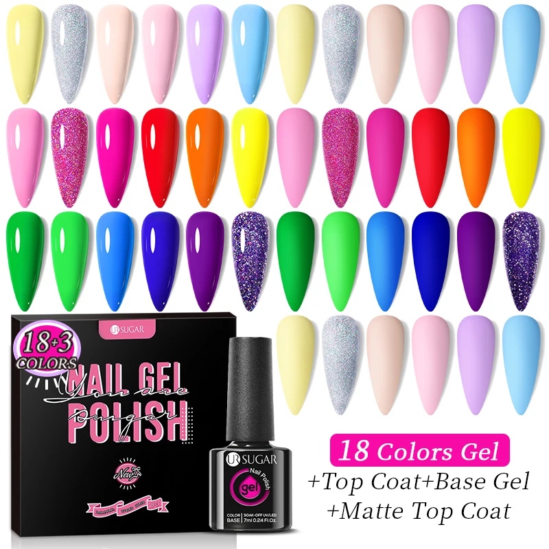 UR SUGAR Newest 18 Colors Professional UV Gel Kit Soak Off Gel Nail Polish set for Nail Art Design