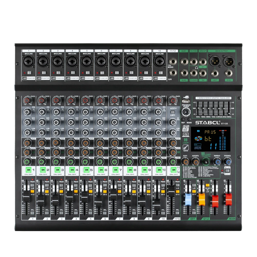 Professional 12-Channel Audio Mixer Console with USB Music Control Factory-Made Echo 99DSP Sound Effect Equipment for Clubs