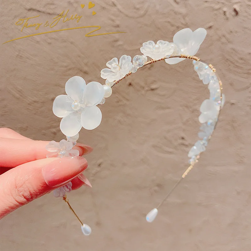Tracy & Herry New Women Fashion Luxury Hair Accessories Acrylic Pearl Slim Headband Baroque Handmade Wedding Bride Hairbands