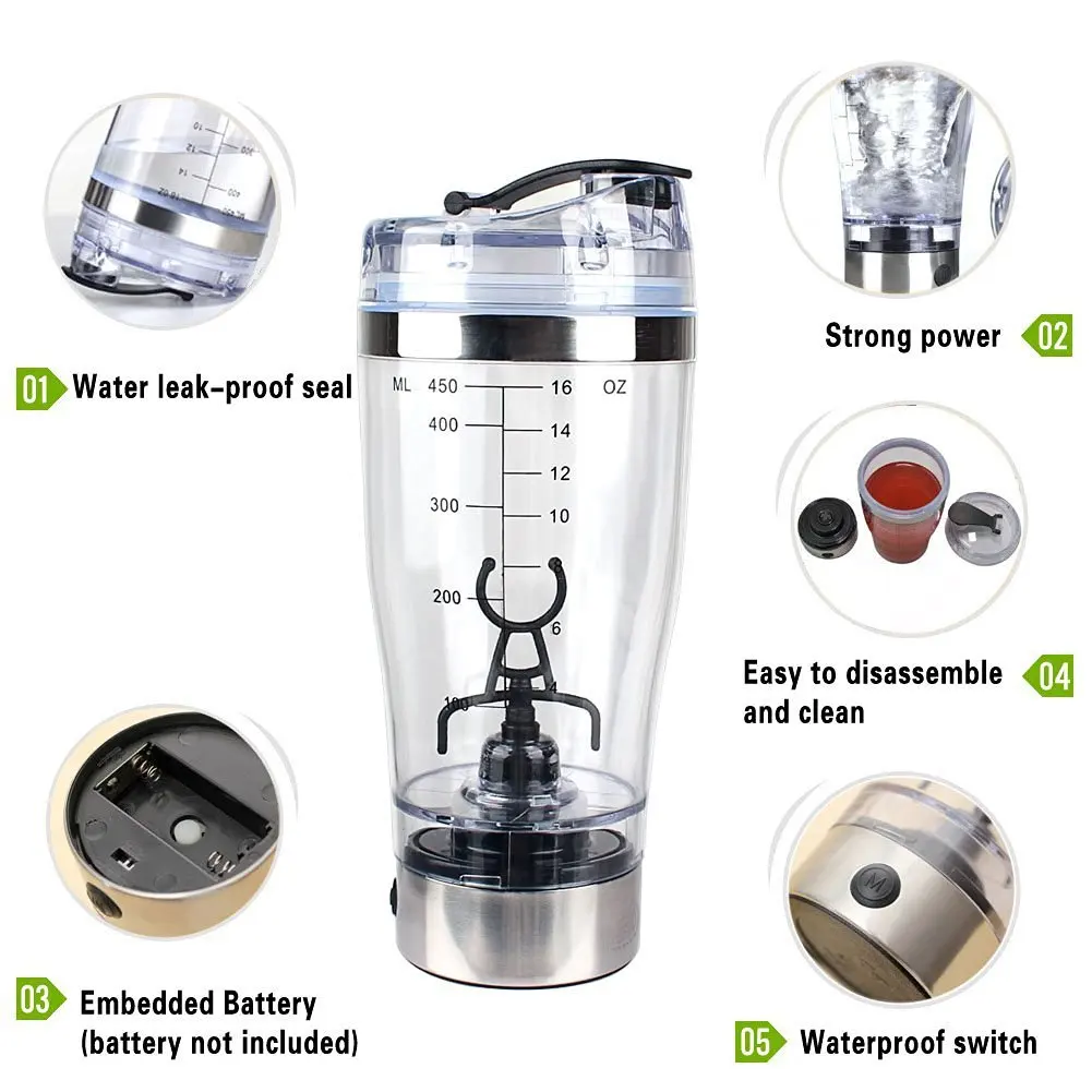 Stainless steel Electric Vortex Mixer Bottle 16 Ounce 450ML 600ml High Torque Battery USB Powered with X Blade Self Stirring Mug