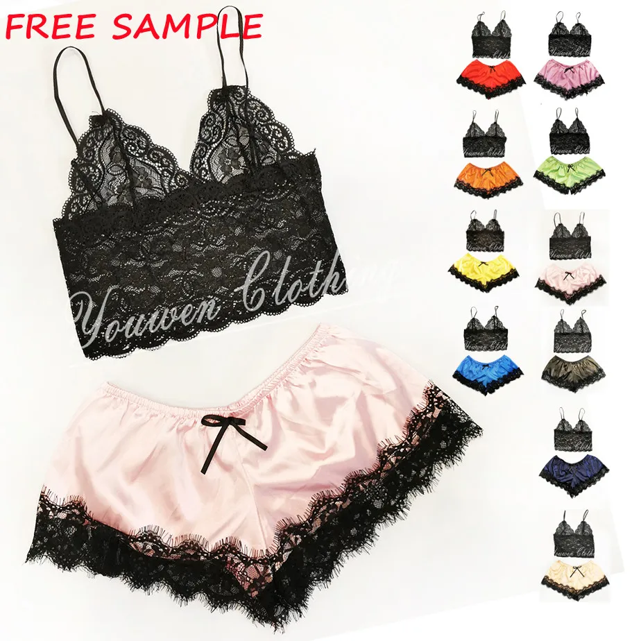 pyjamas satin OEM/ODM 2021 Women hot transparent Lace extreme sexy lingerie women lingerie women pajama sets 2 piece