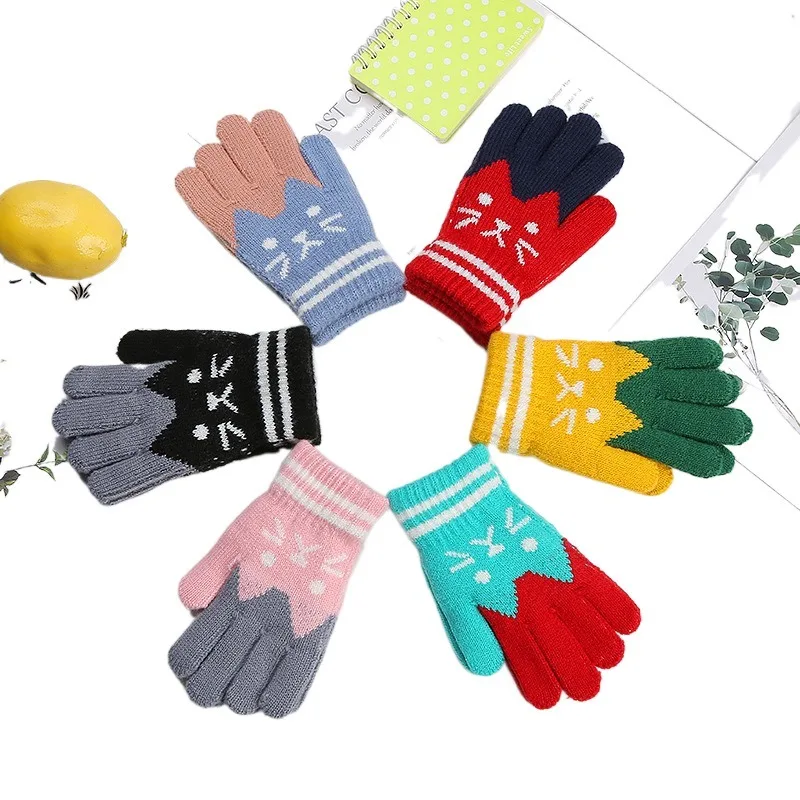 Hot Selling Winter Machine Knit Kids Glove Warm Knitted Magic Gloves Solid Color Mittens for Student Children Gloves
