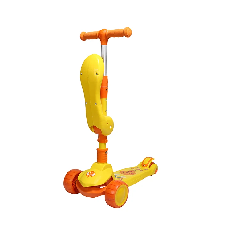 Best Gift Cheap Yellow Cute Toy Nice Exterior for Children Safe 3 Wheel Folding Durable with Seat 2 en 1 Foot Kick Kids Scooter