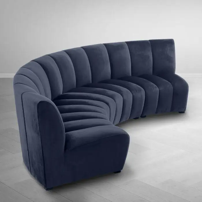 Modern living room navy blue velvet sofa hotel lobby curve arc shaped