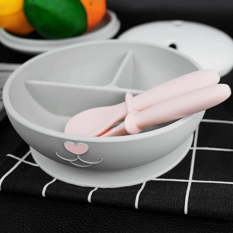 Silicone Rabbit Divided Suction Bowl BPA Free Food grade Silicone Non-toxic Easy to clean Infant Feeding Suction Bowl