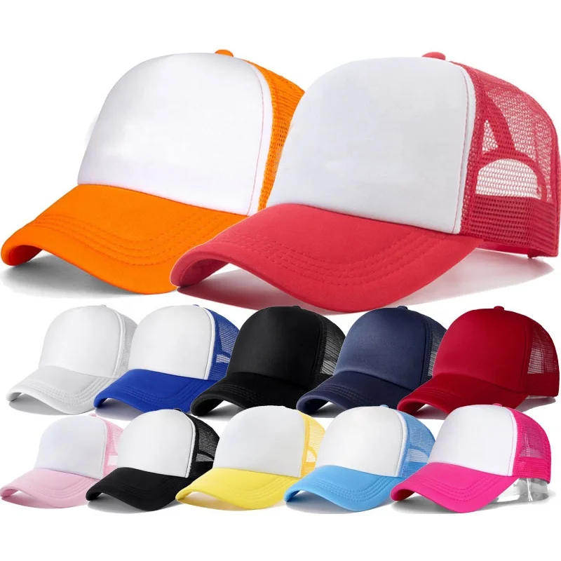 Wholesale fashion adult 100% polyester plain mesh baseball cap custom logo 5 panel foam trucker hat