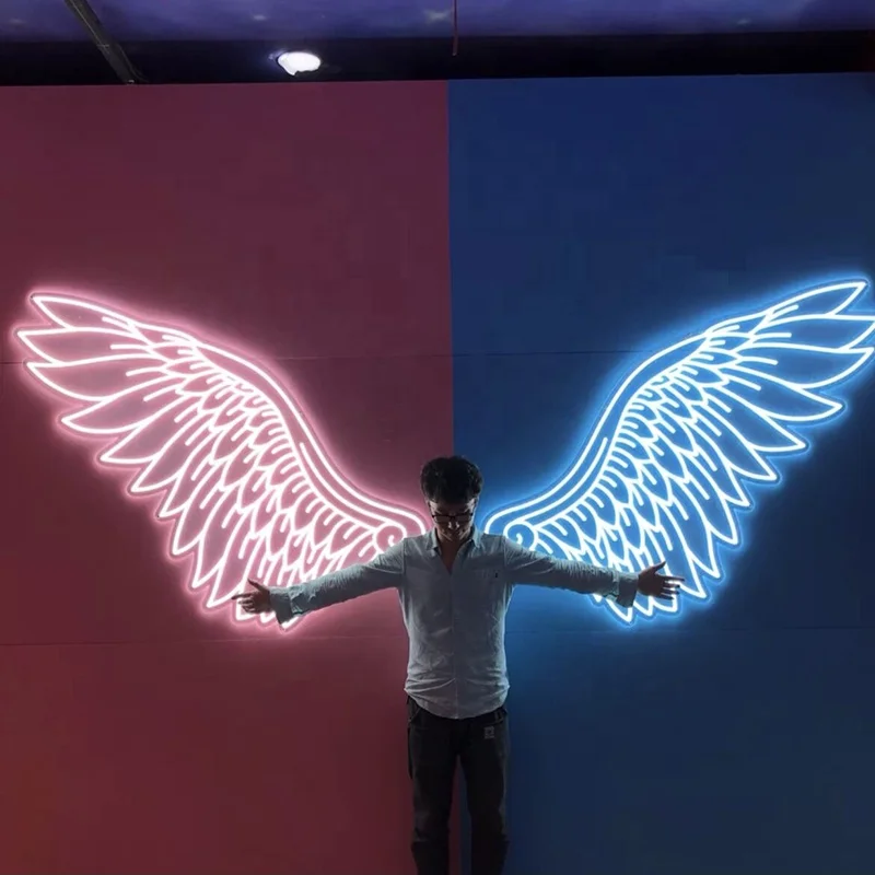 Custom design outdoor LED Illuminated Logo Acrylic angel wings neon light